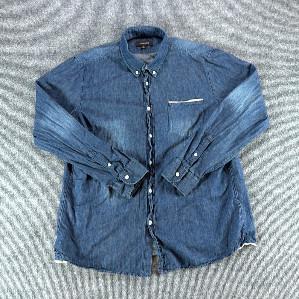 Adam Levine Mens Denim Button Down Shirt XL Blue Long Sleeve Cotton Chambray